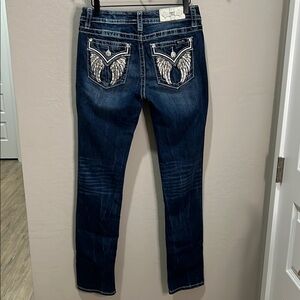 Miss Me Jeans Blue Straight Angel Wing Leather Bling Vintage Y2K Rhinestone Slim